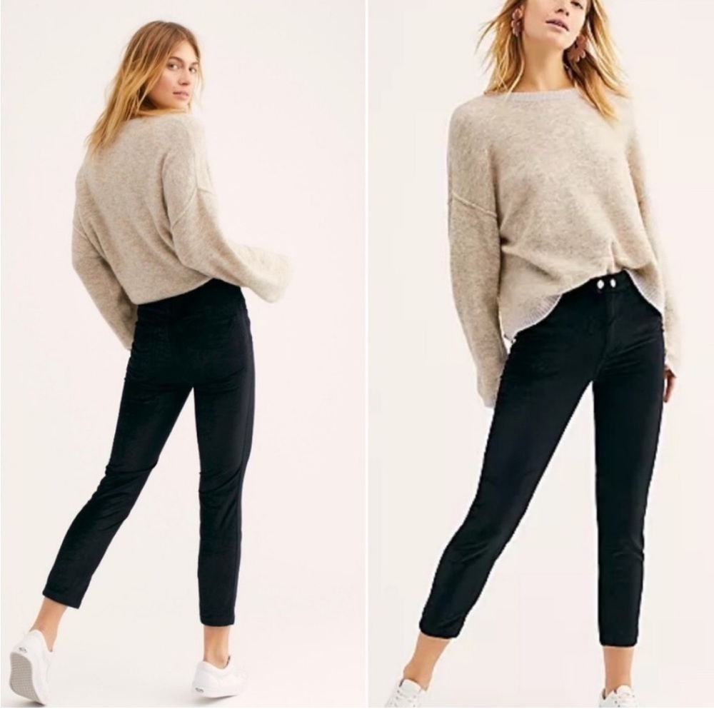 Free People Sweet Jane Velvet Black High Rise Skinny Jeans